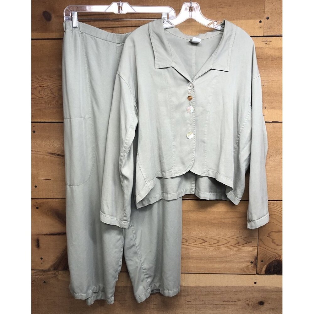 Vintage GERTIES Made USA 2 Piece Button Down Shirt & Pants Size XL Green Soft